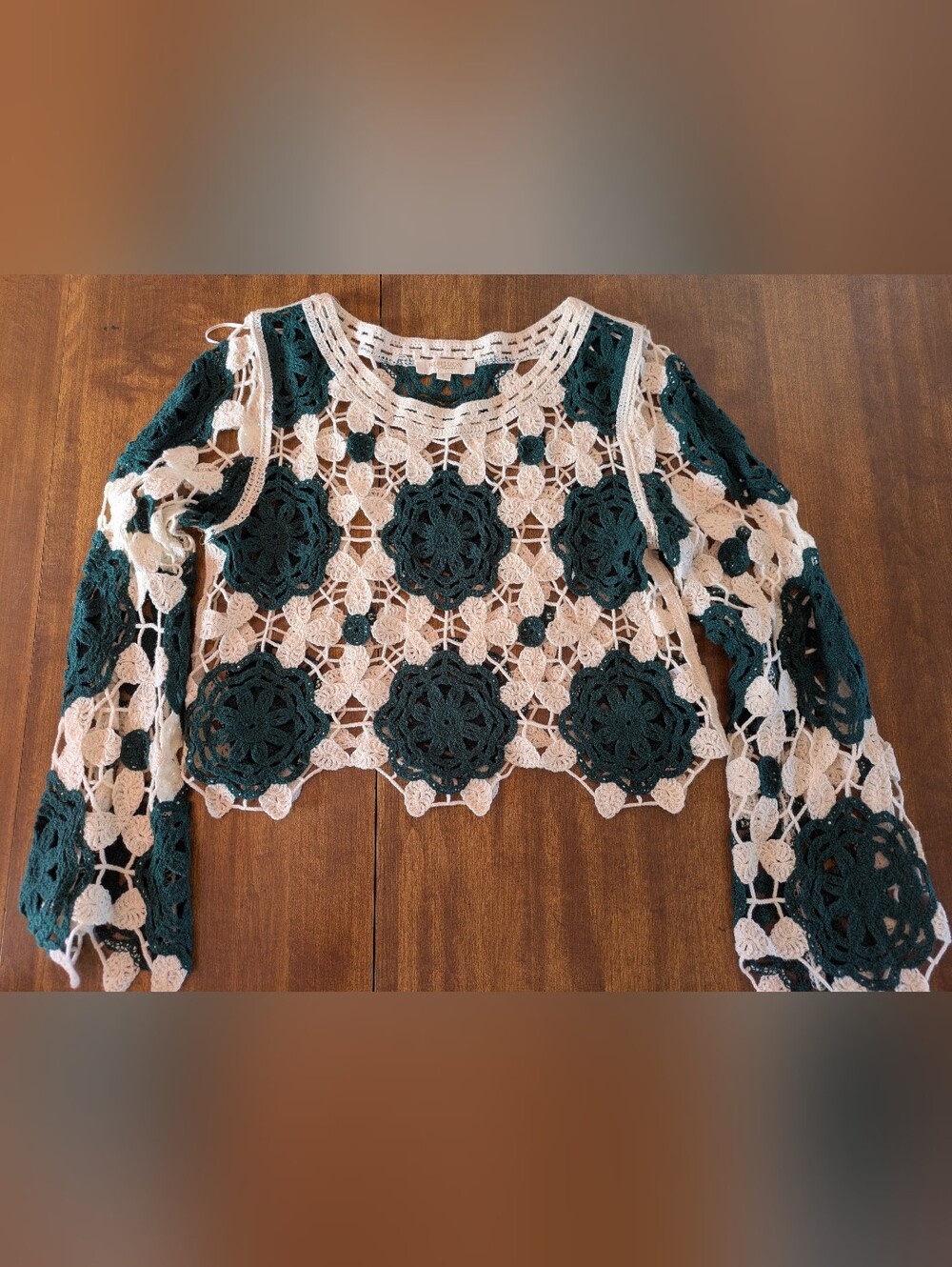 Rebellion Again Teal And White Crochet Crop Large